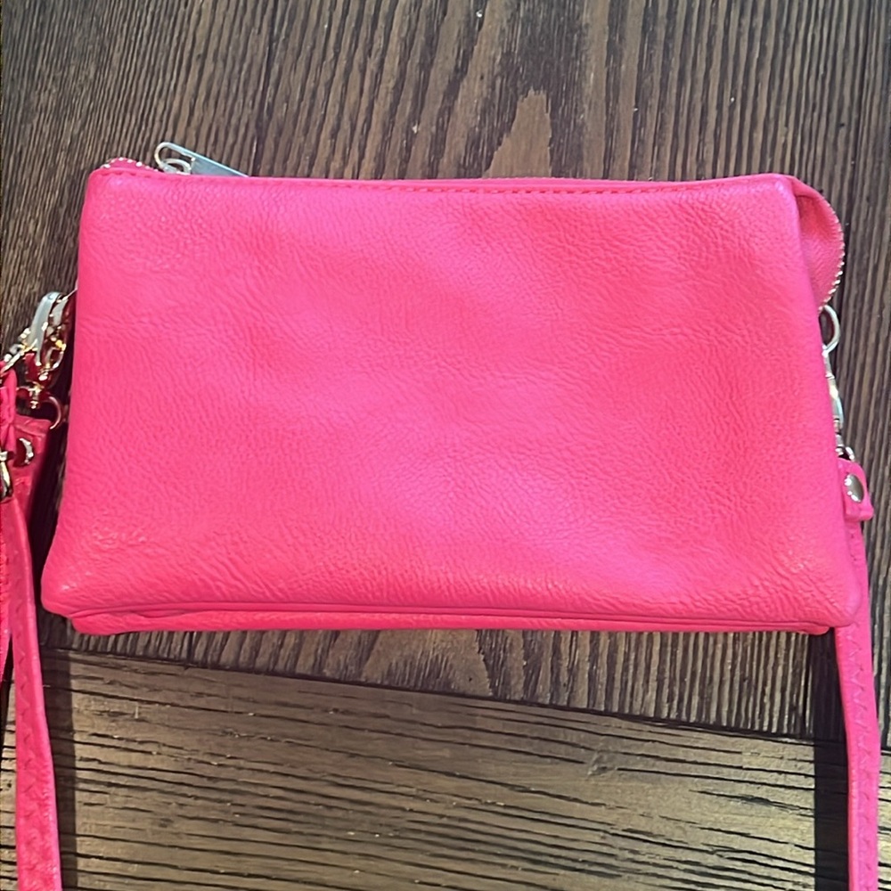 Hot Pink Pebbled Vegan Leather Crossbody Clutch Handbag - Picture 10 of 16